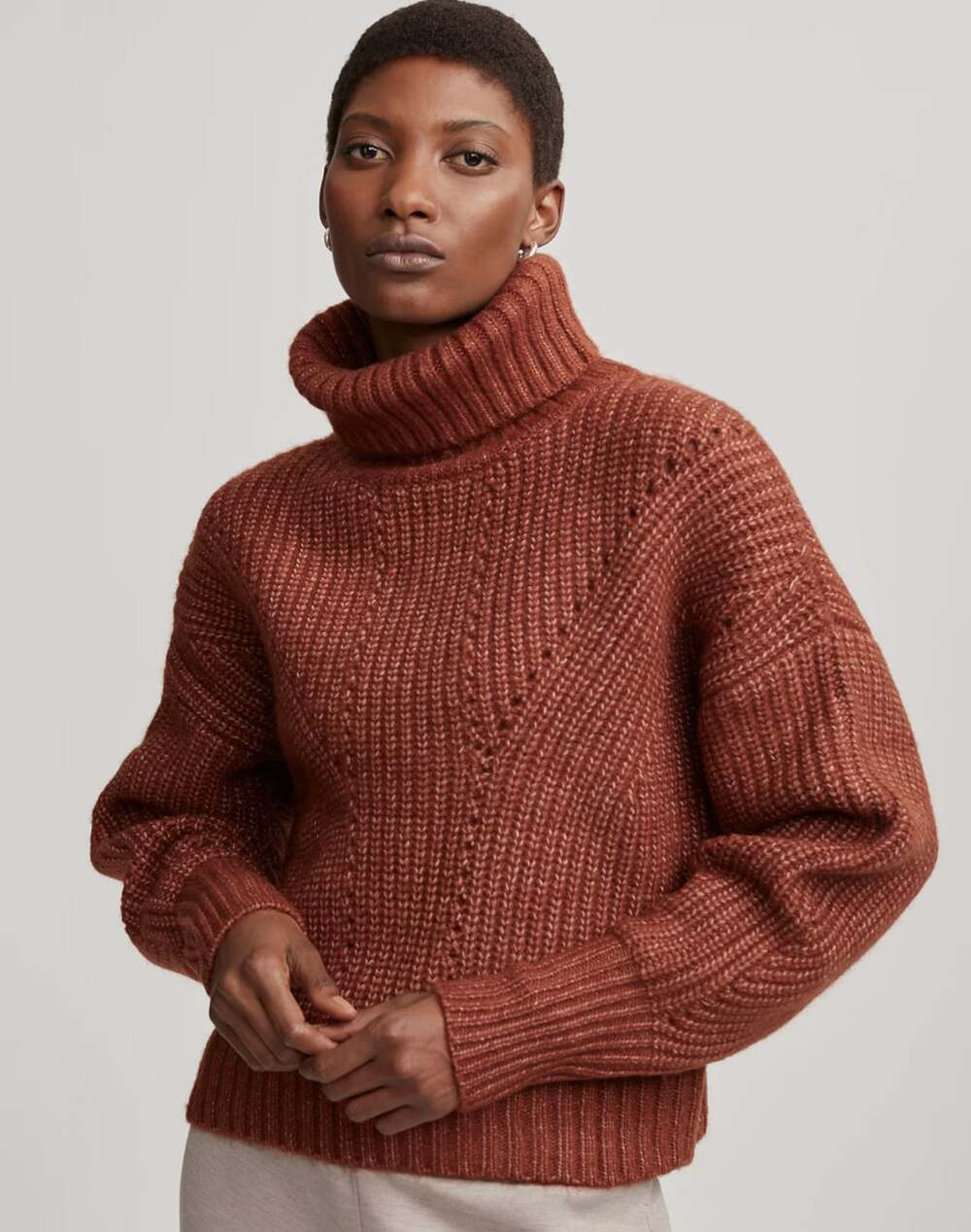 Varley Rogan Cropped Knit Sweater in Smoked Paprika Orange Size XS Turtleneck